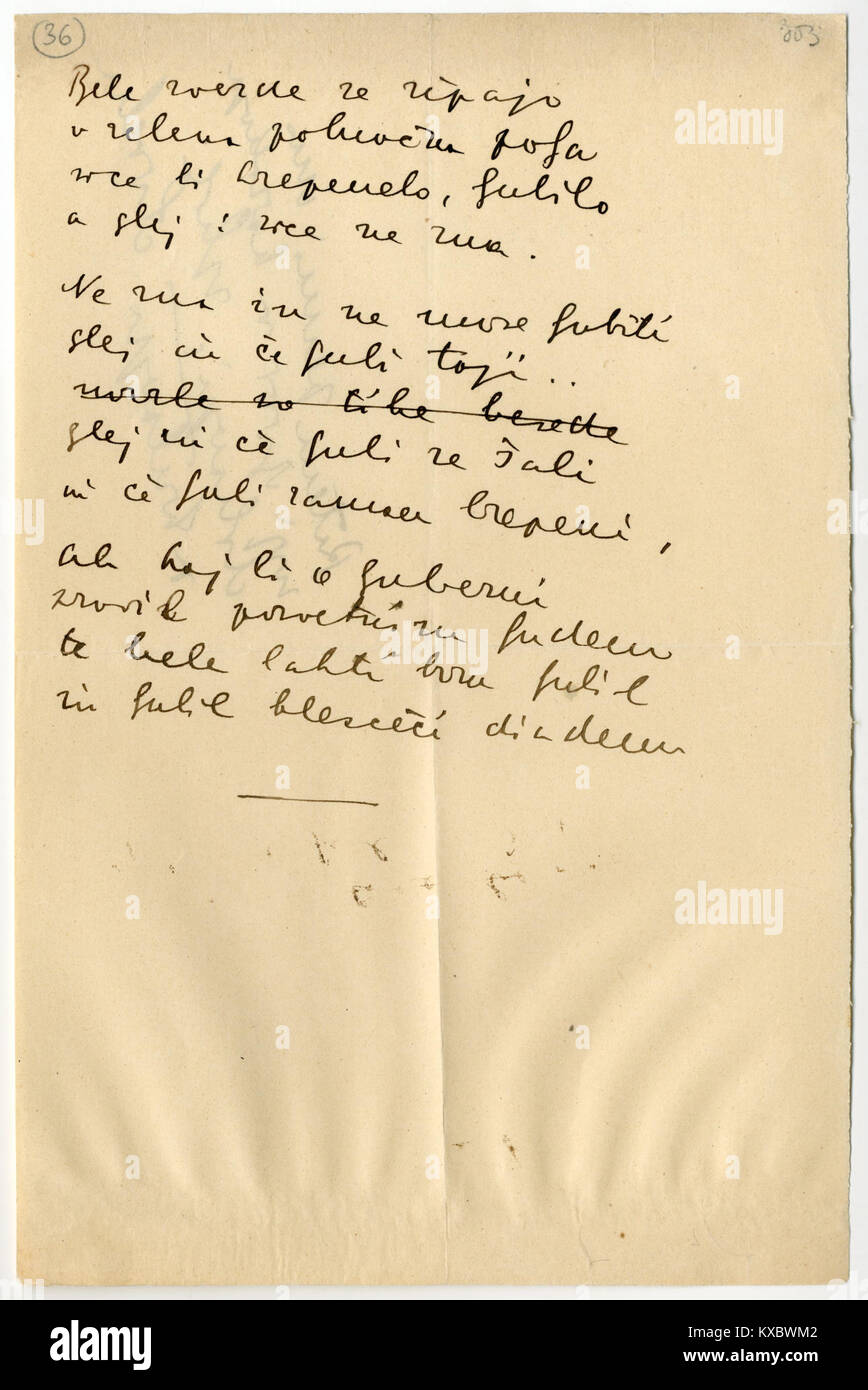 Il poema di Srečko Kosovel "Bele zvezde se sipajo" ("le stelle bianche stanno cadendo") riflette lo stile modernista, affrontando l'identità, l'alienazione e il cambiamento sociale in Slovenia. Foto Stock