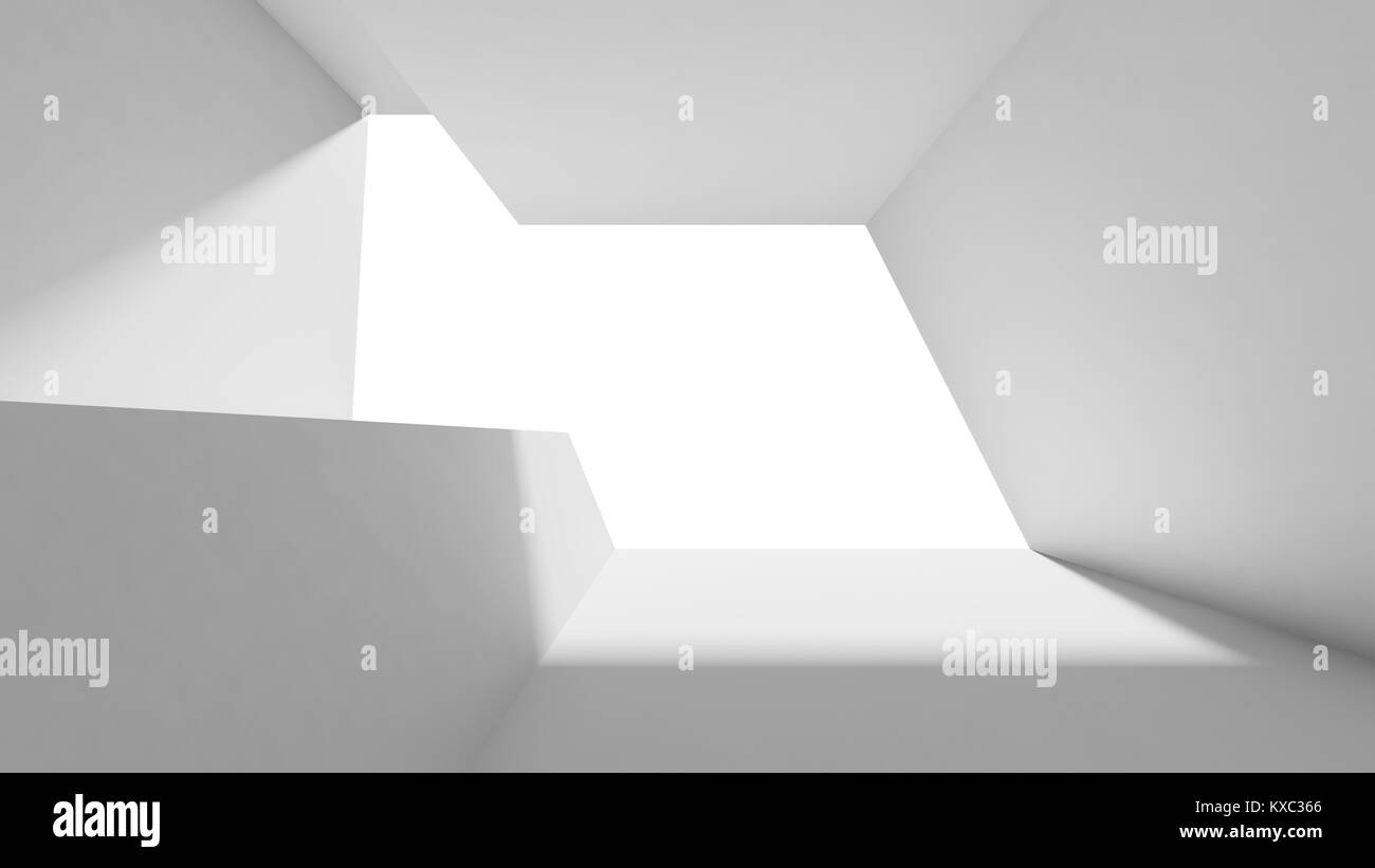 Interni astratti, bianco camera con finestra vuota, minimale architettura stile sfondo, 3d illustrazione Foto Stock