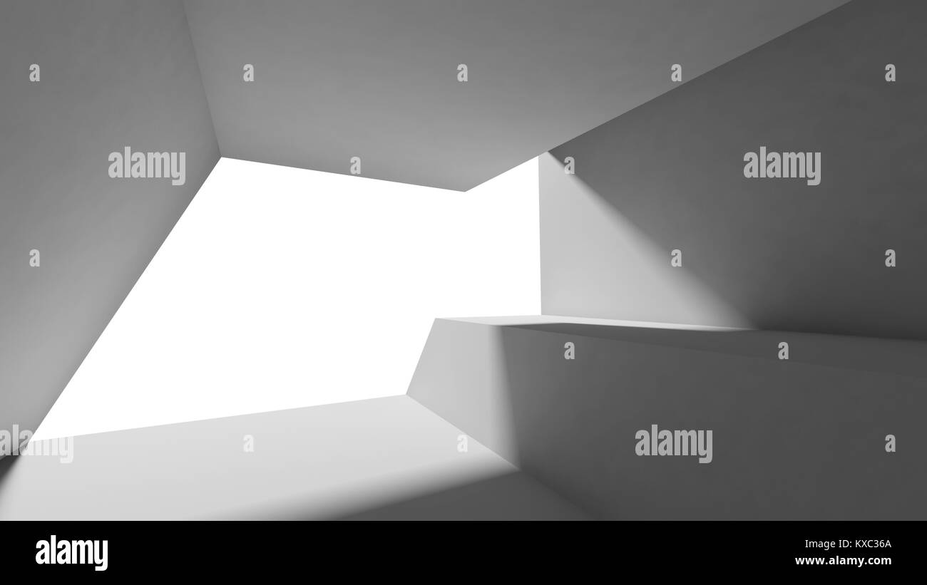Interni astratti sfondo bianco, camera con finestra vuota, con un minimo di stile di architettura, 3D render Foto Stock