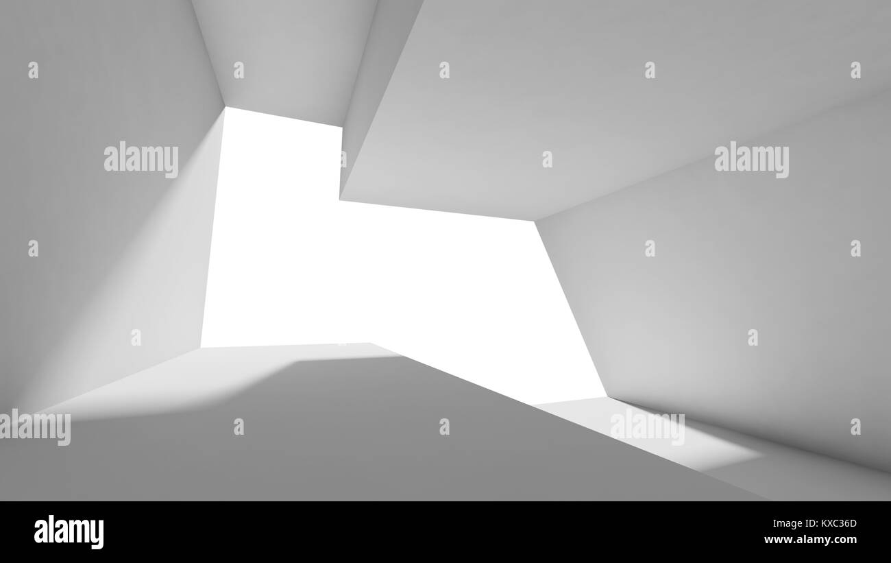 Interni astratti sfondo bianco, camera con finestra vuota, con un minimo di stile di architettura, 3d illustrazione Foto Stock