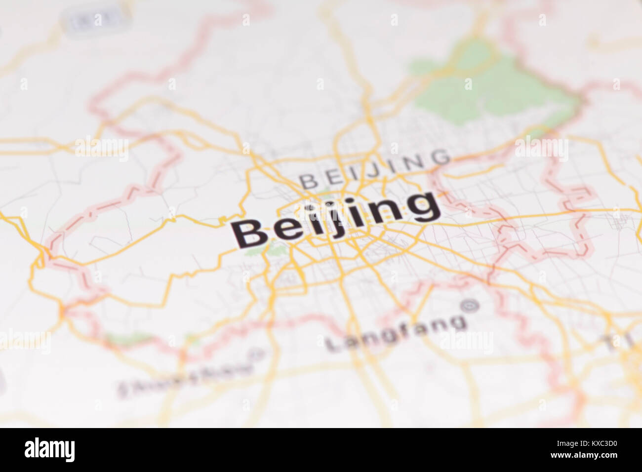Primo piano della città di Pechino mappa sullo schermo di un dispositivo GPS, Apple iPhone app mappe Foto Stock