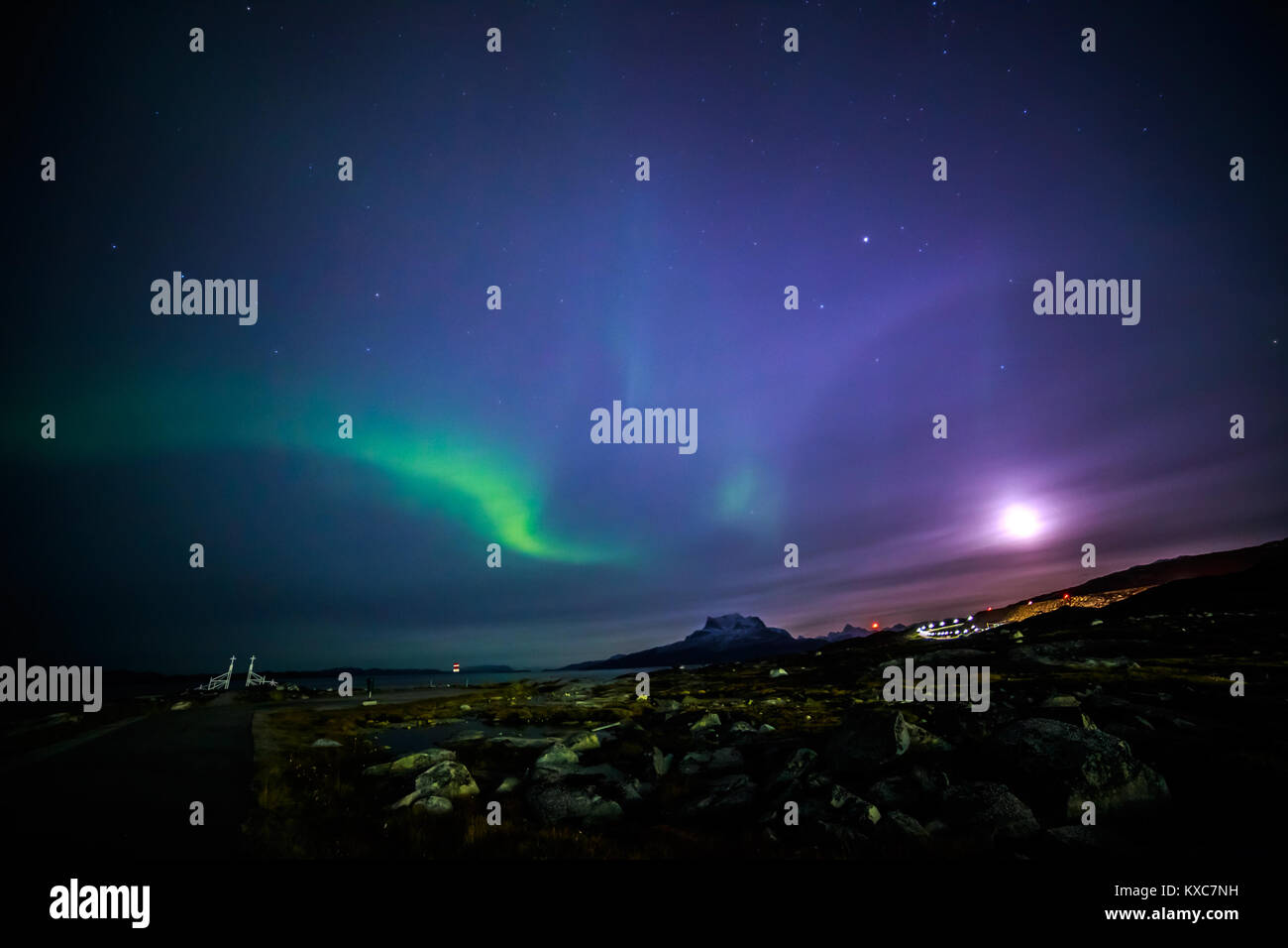 Groenlandese luci del nord, nei dintorni di Nuuk, Ottobre 2015 Foto Stock