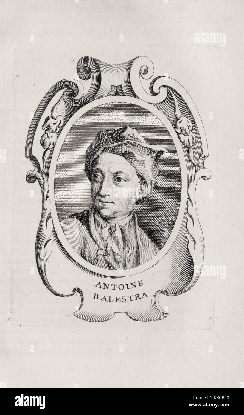 Ritratto del pittore Antonio Balestra - Incisione francese 18h secolo Foto Stock