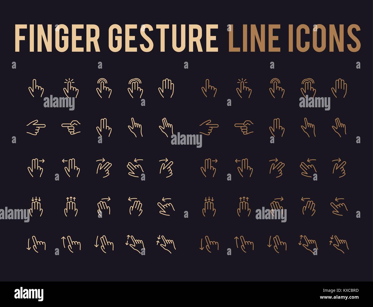 Con il dito linea del vettore icona per app e il sito web mobile sensibile Illustrazione Vettoriale