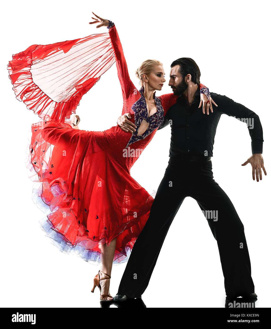 Un uomo caucasico e donna giovane sala da ballo tango ballerini di salsa  dancing in studio silhouette isolati su sfondo bianco Foto stock - Alamy