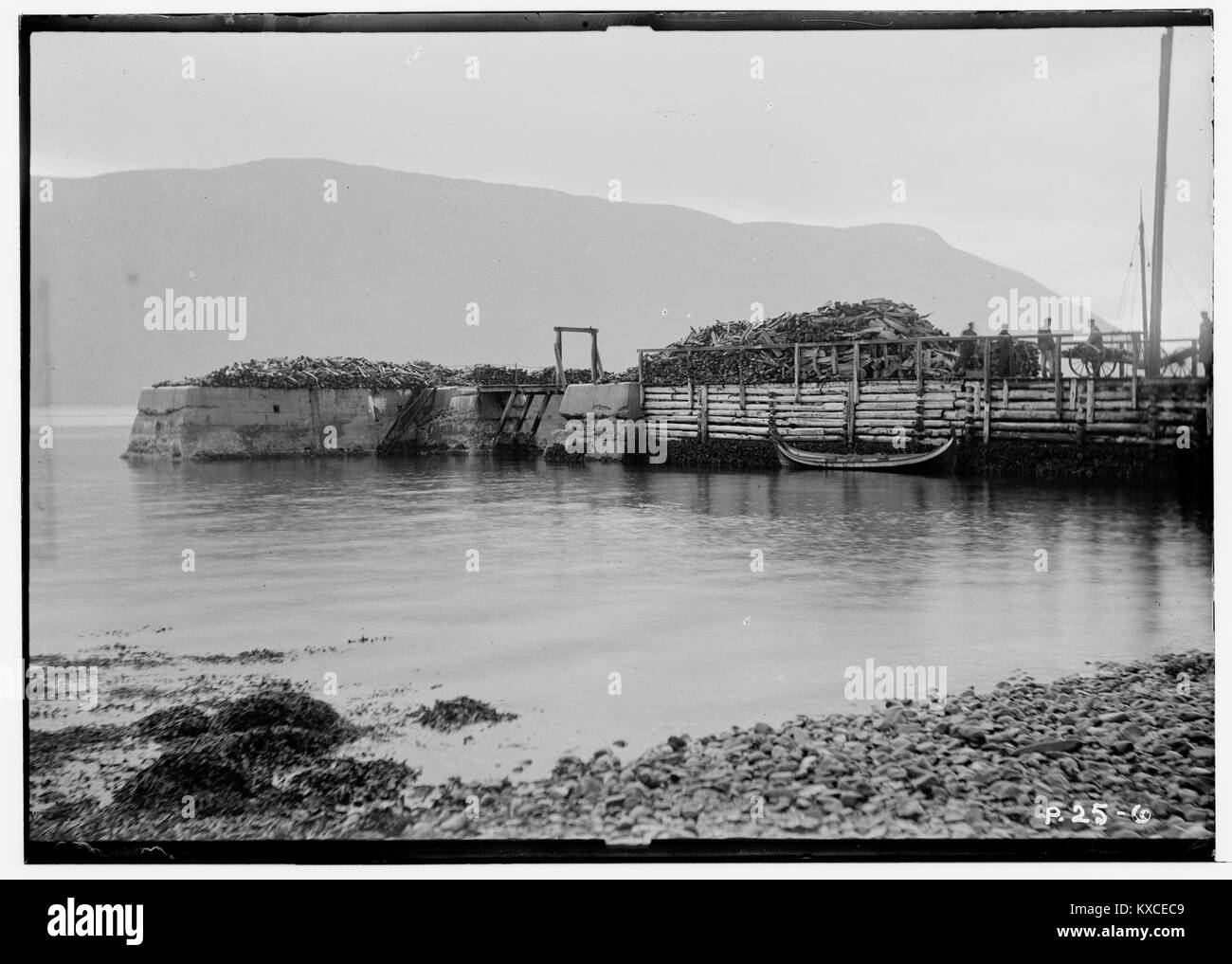 L'immagine di una collezione d'archivio mostra un "støanlegg" (impianto di lavorazione del pesce) a Ivervær nel comune di Loppa, nella contea di Finnmark, Norvegia, risalente ai primi anni '1900 Registra lo sviluppo portuale e le infrastrutture dell'industria ittica-petrolifera in un contesto costiero norvegese settentrionale. Wikimedia Commons+1 Foto Stock