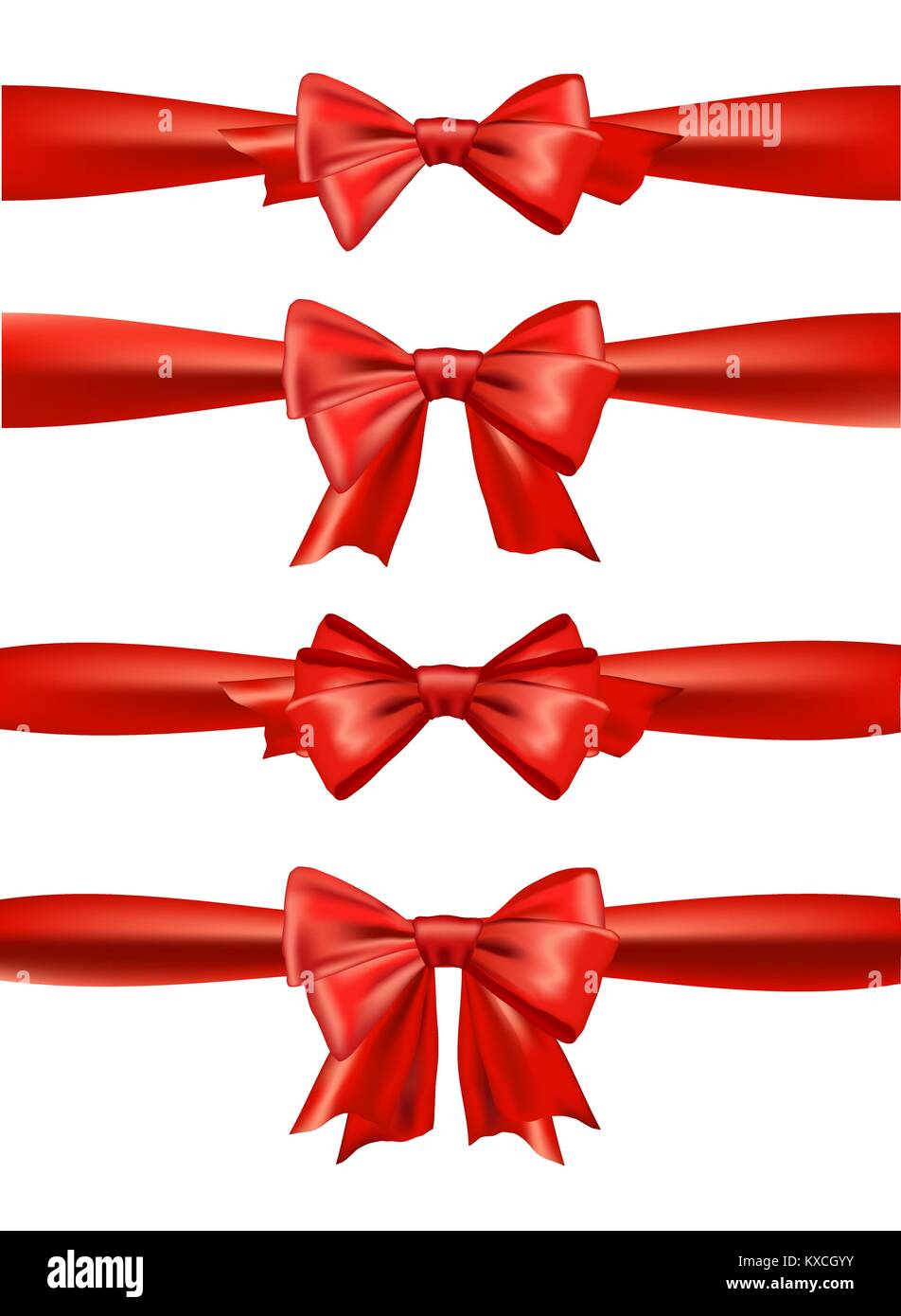 Set di raso rosso archi. Nastri di vettore per regalo. Illustrazione Vettoriale