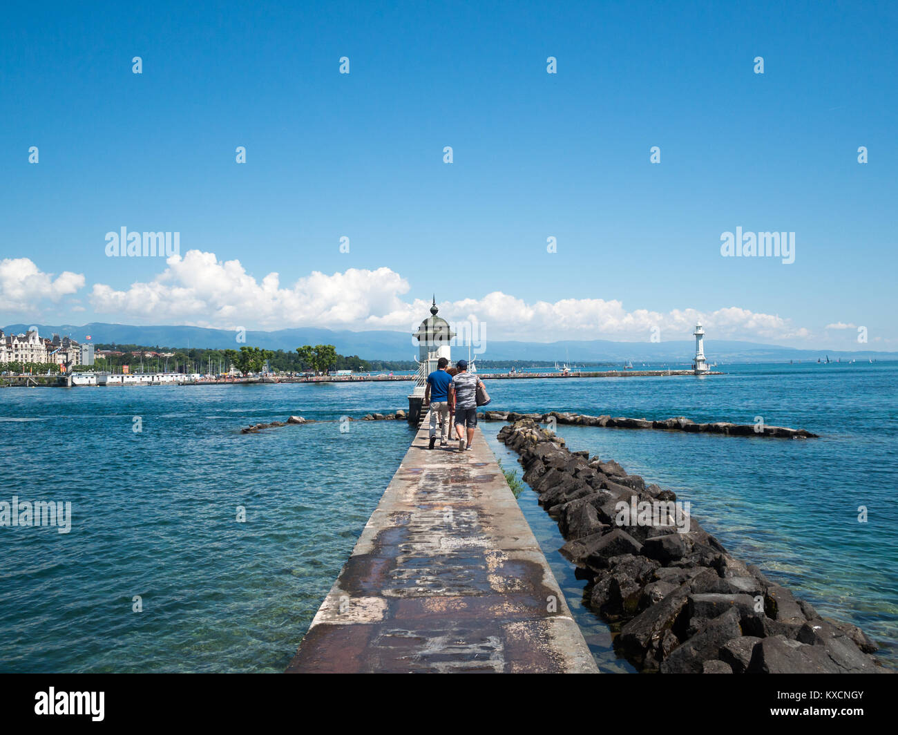 Passeggiate con il Jet d'Eau nel Lago di Ginevra Foto Stock
