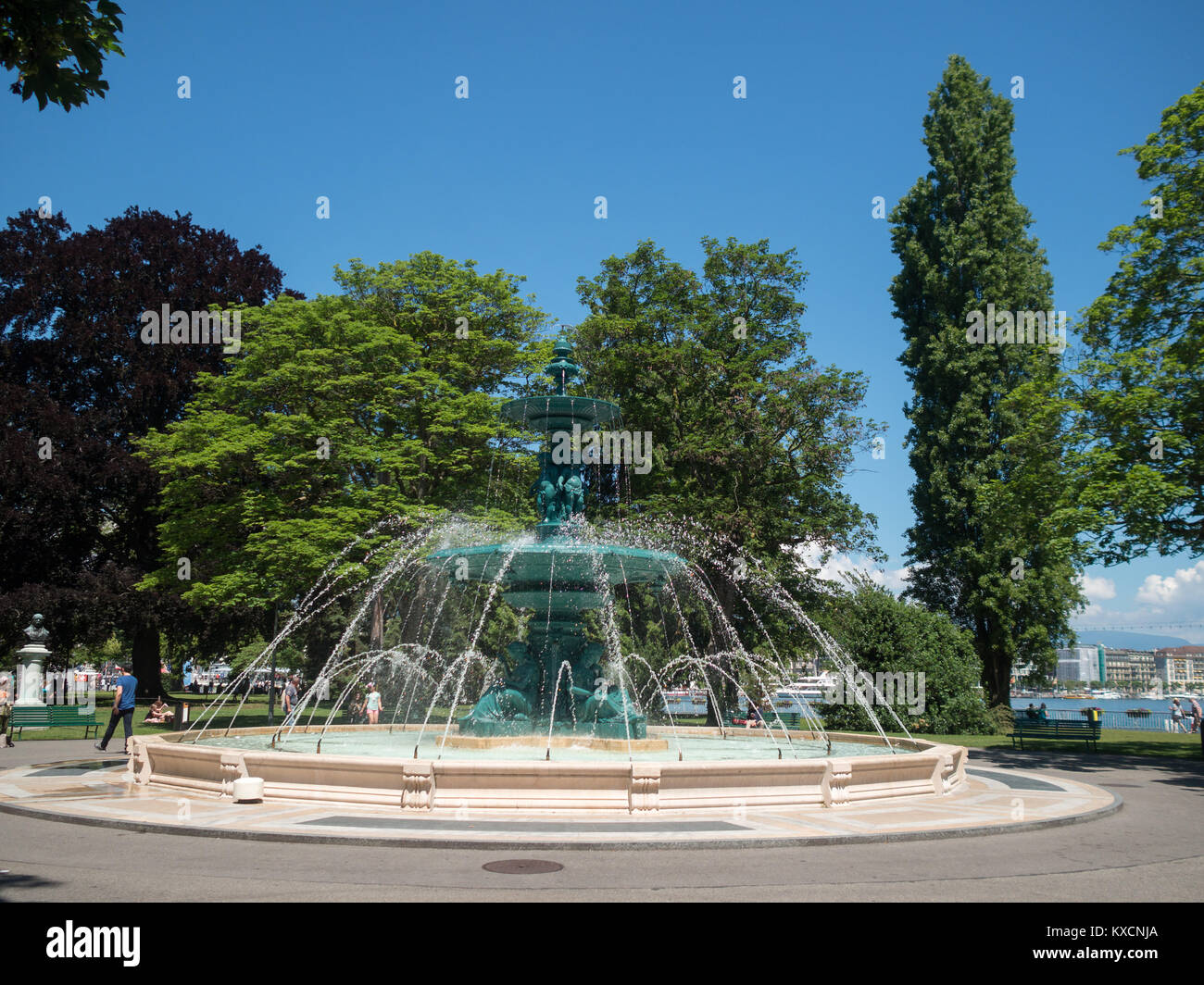 Fontana delle quattro stagioni (Fontaine des Quatre-Saisons) a Jardin Anglais, Ginevra Foto Stock