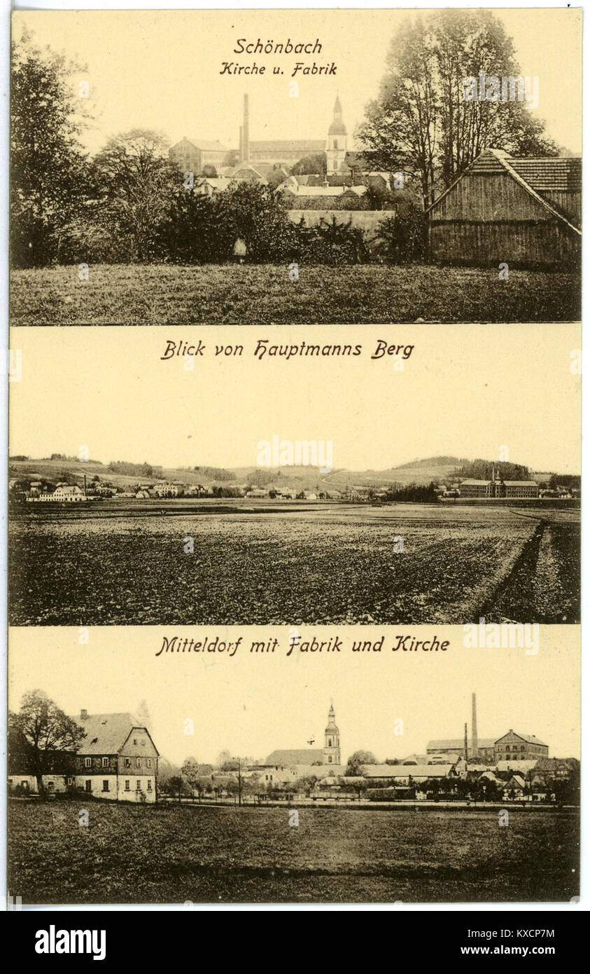 20232-Schönbach-1916-Mitteldorf, Kirche und Fabrik-Brück & Sohn Kunstverlag Foto Stock