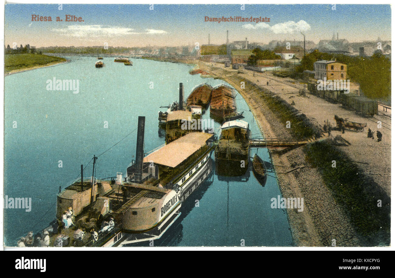 20718-Riesa-1917-Dampfschifflandeplatz mit Dampfer Bohemia-Brück & Sohn Kunstverlag Foto Stock