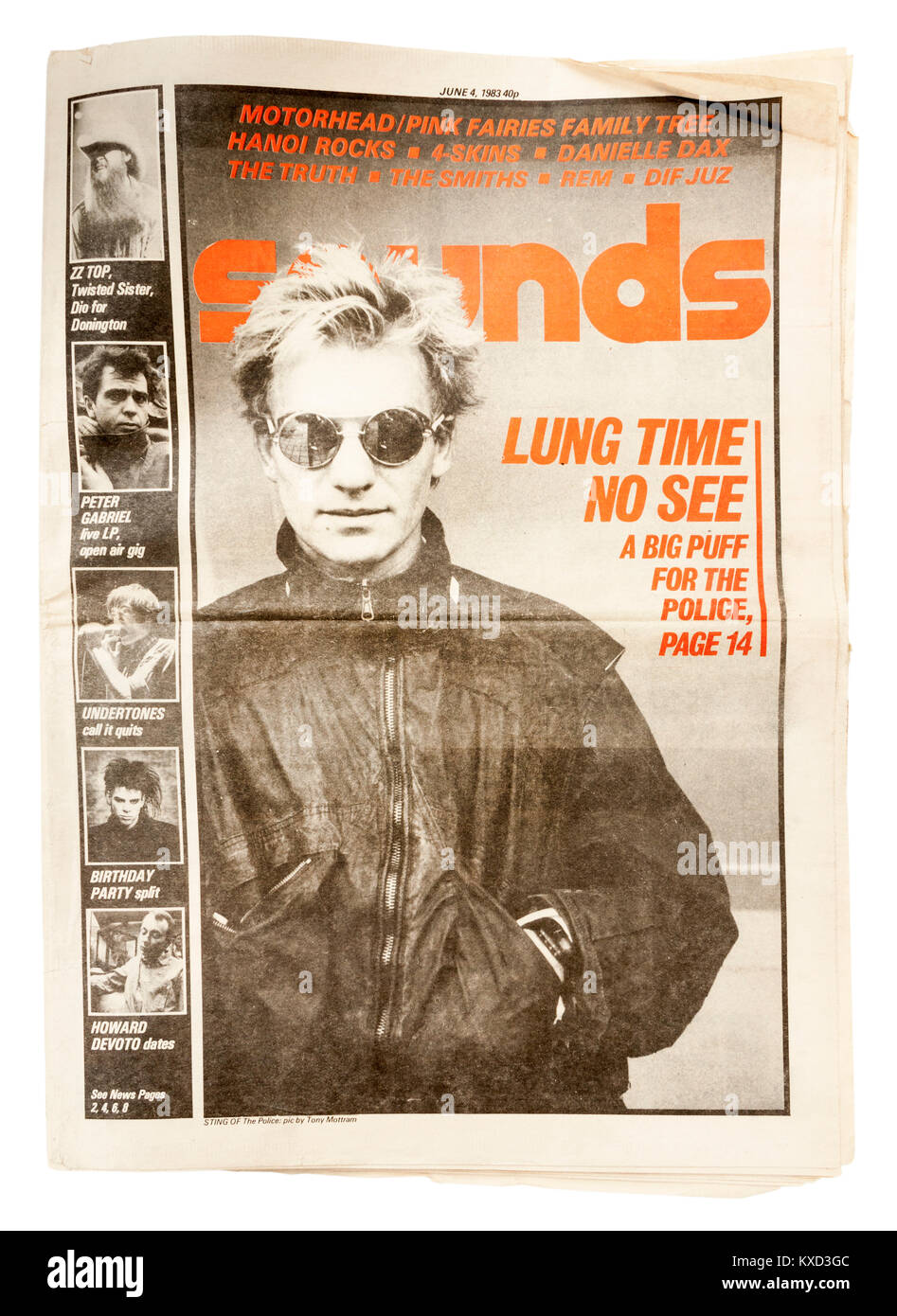 British 'Suoni' settimanale giornale musicale dal 4 giugno 1983, del calibro di Sting dalla polizia sul coperchio anteriore. Foto Stock