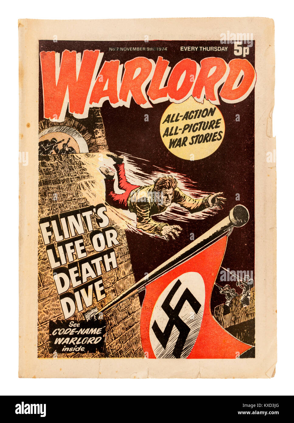 Vintage 9 novembre 1974 Inizio copia di "warlord" (n. 7), il popolare settimanale inglese di fumetti di guerra per i ragazzi Foto Stock