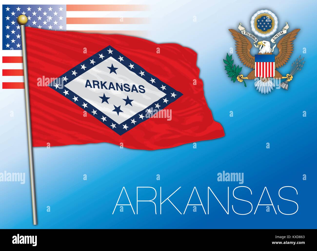 Arkansas dello stato federale a bandiera, Stati Uniti Illustrazione Vettoriale