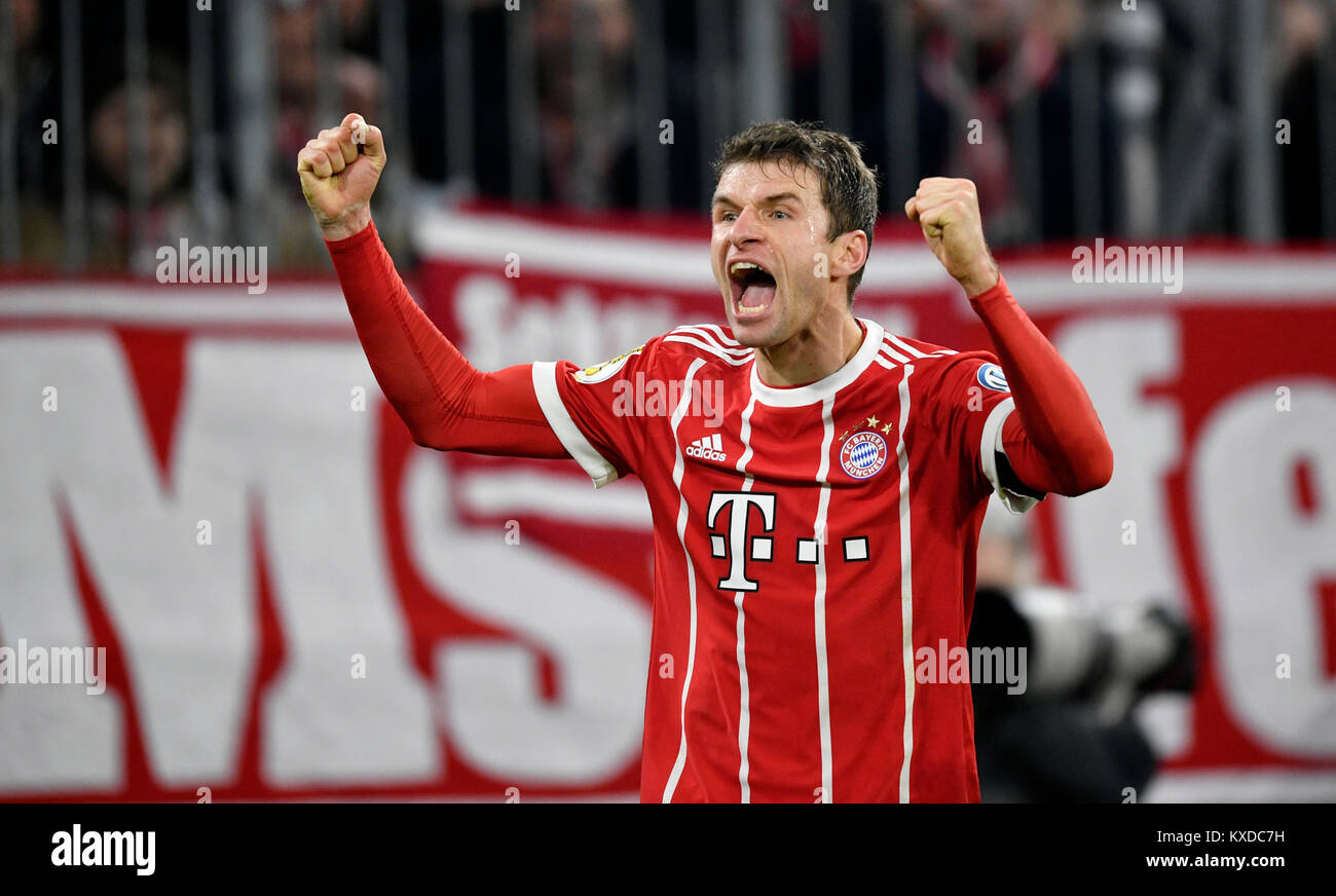 Thomas Müller jubelt,FC Bayern Monaco,Allianz Arena,Monaco di Baviera, Baviera, Germania Foto Stock