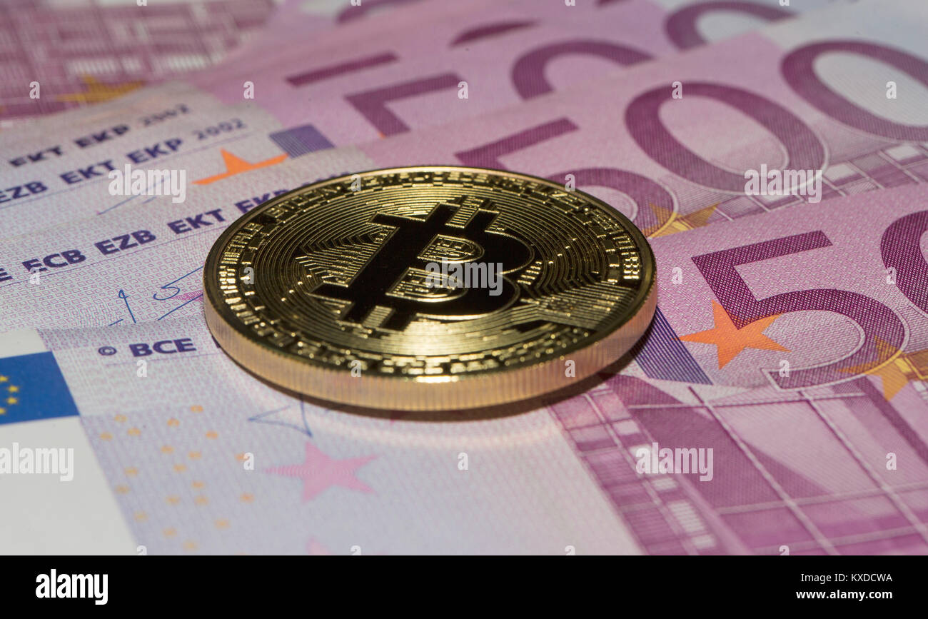 Bitcoin è su 500 le banconote in euro Foto Stock