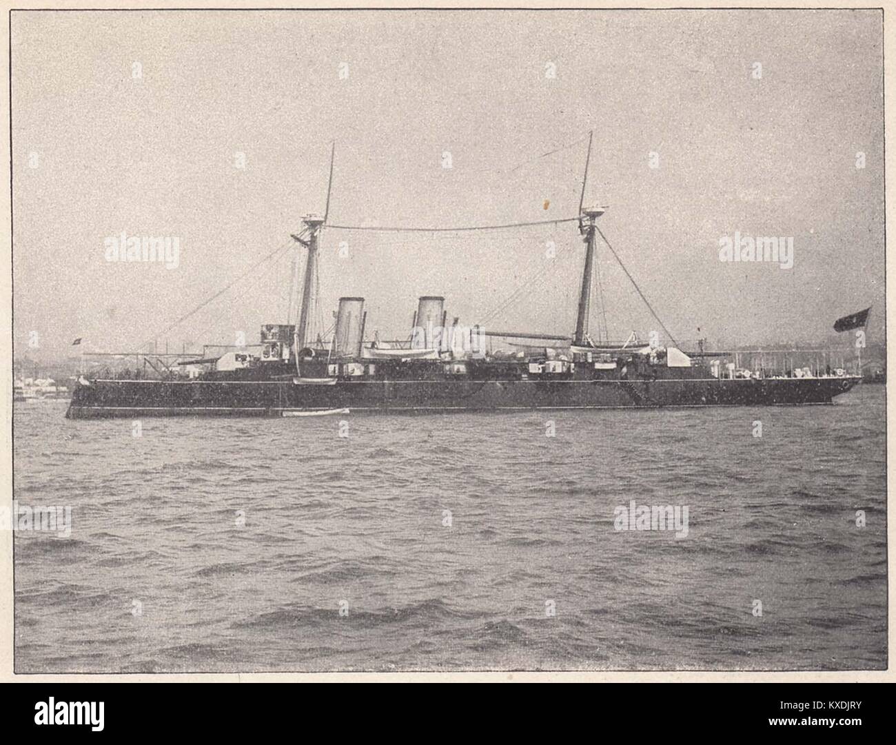 Reina Maria Cristina - la nave ammiraglia della flotta spagnola a Manila, è stato bruciato e affondato il 1 ° maggio 1898, dalla fir efficace… Foto Stock