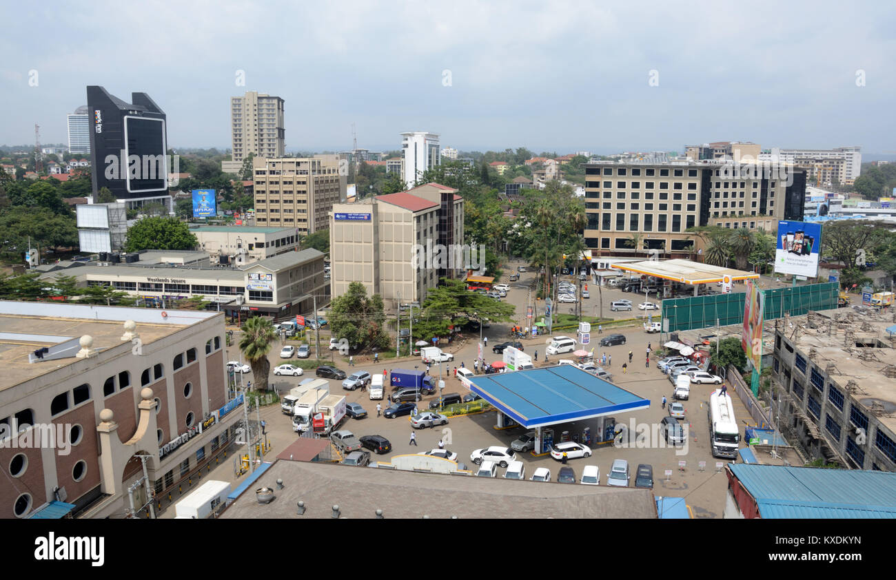 Vista in elevazione di Westlands, Nairobi, Kenia Foto Stock