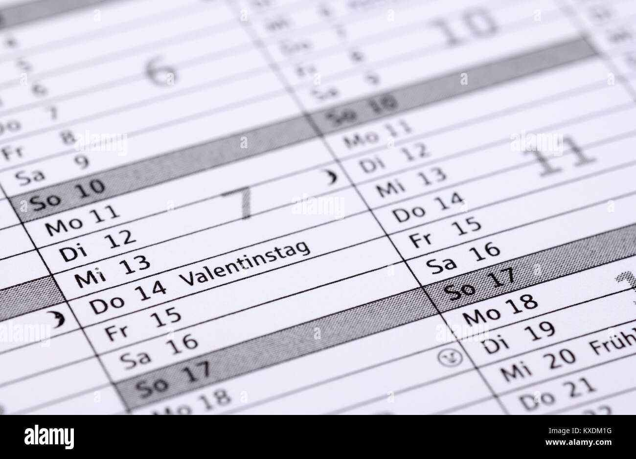 Appuntamento tedesco calendario, il giorno di San Valentino Foto Stock