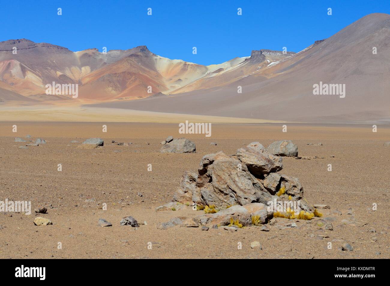 Paesaggio in colori pastello su Altiplano, Reserva Nacional de fauna Andina Eduardo Abaroa, Sur Lípez, Potosí, Bolivia Foto Stock