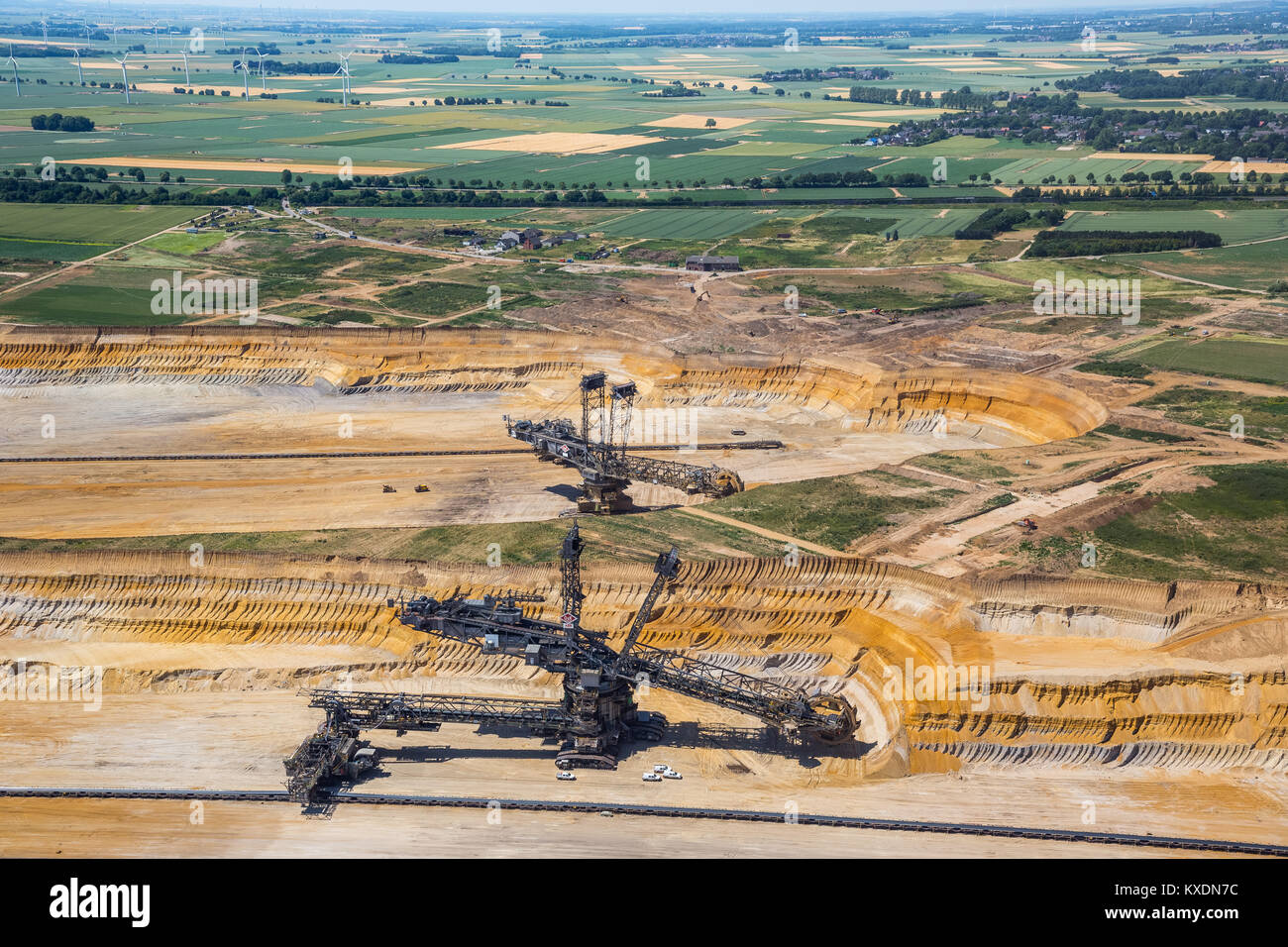 La lignite carbone-escavatore, a cielo aperto della miniera di lignite Garzweiler, RWE-Power, Rheinische Braunkohlerevier, Borschemich, Jüchen Foto Stock