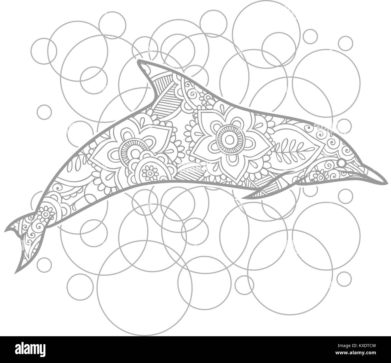 Disegnata a mano dolphin doodle animale adulto paisley di rilascio stress pagina colorazione zentangle vettore stilizzati Illustrazione Vettoriale