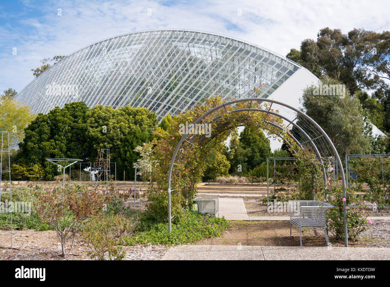 Adelaide, South Australia, Australia - 10 Settembre 2017: il bicentenario del Conservatorio sul Adelaide Botanic Garden, costruito nel 1988 con il rose garde Foto Stock