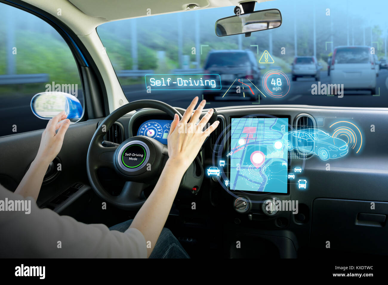 Cockpit del veicolo e schermo, car electronics, tecnologia automobilistica, auto autonoma, immagine astratta visual Foto Stock