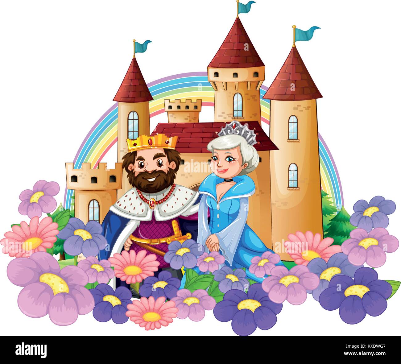 Il re e la regina nel giardino fiorito al palace illustrazione Illustrazione Vettoriale