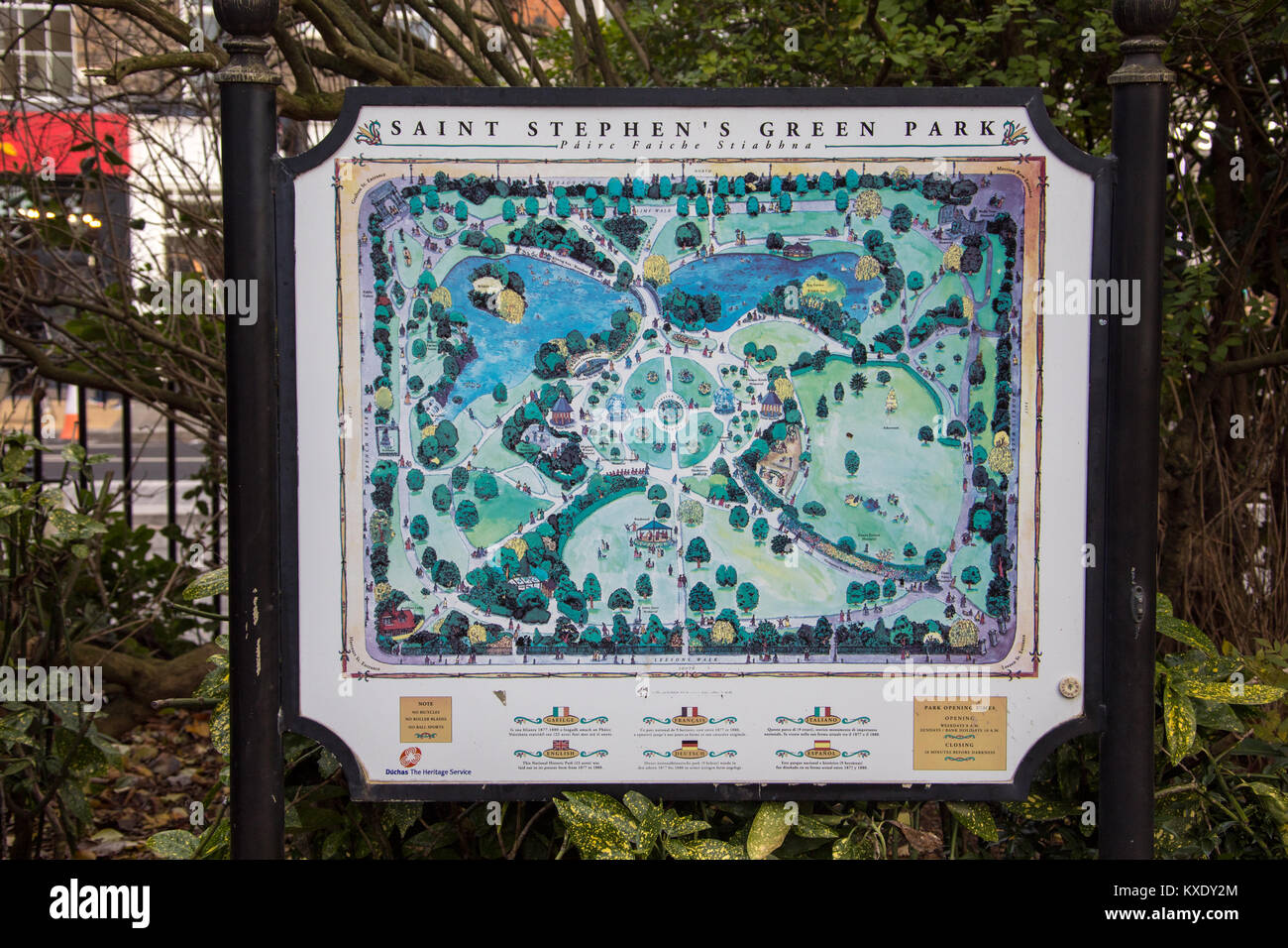 Mappa del verde in Saint Stephen's Green, Dublino, Irlanda Foto Stock