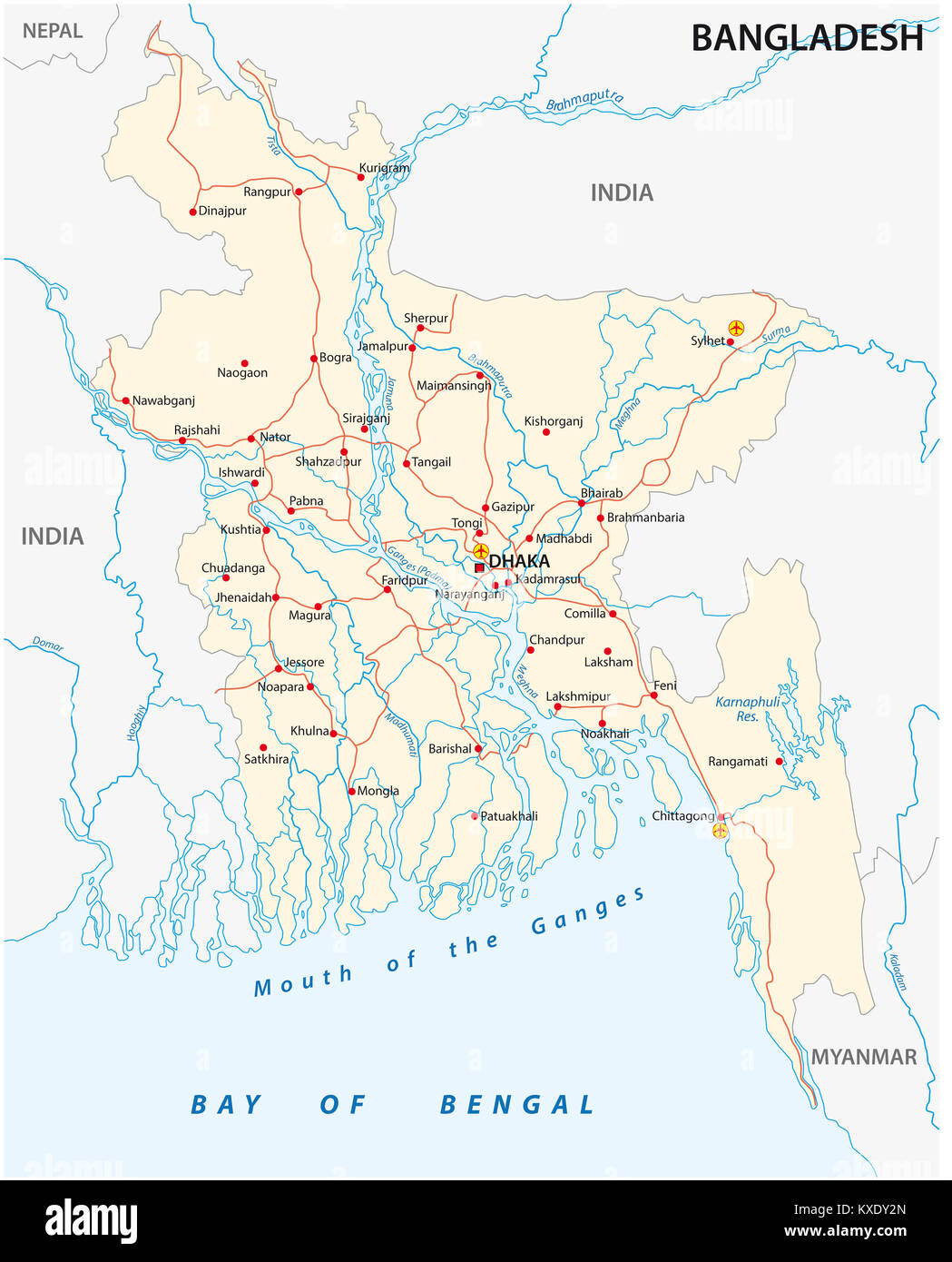 Strada bangladesch mappa vettoriale Foto Stock
