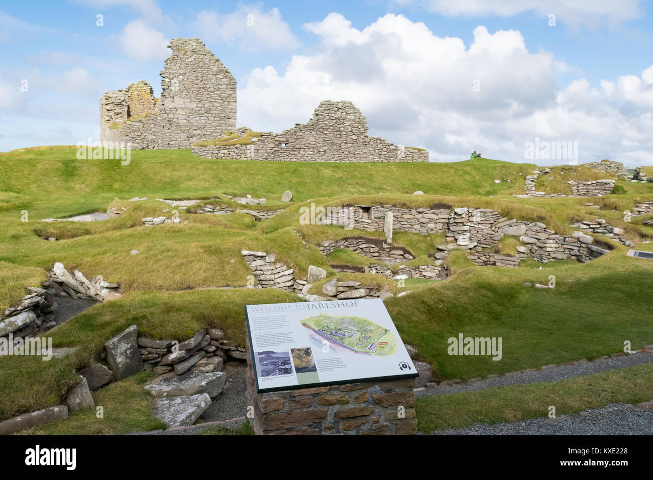 Jarlshof preistorica e norreni insediamento, Sumburgh, isole Shetland, Scotland, Regno Unito Foto Stock