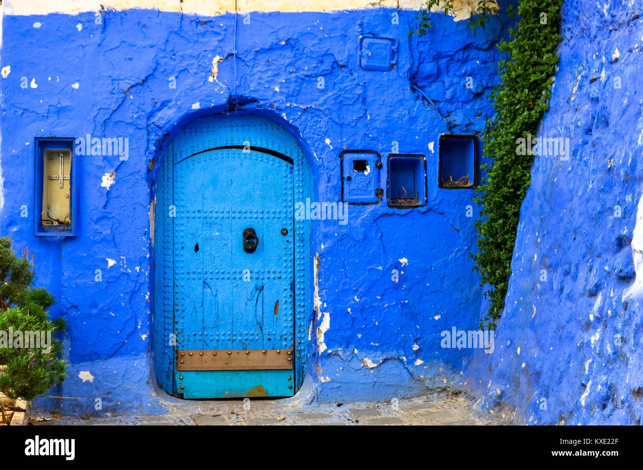 Blue Street di Chefchaouen, Marocco Foto Stock