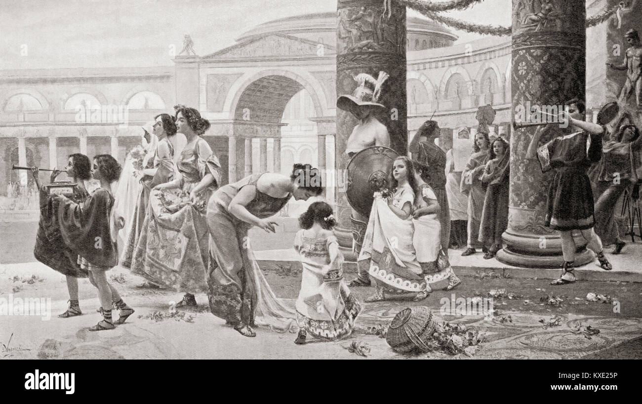 Gladiatori inserendo l'arena di Roma antica. Da Hutchinson nella storia delle nazioni, pubblicato 1915. Foto Stock