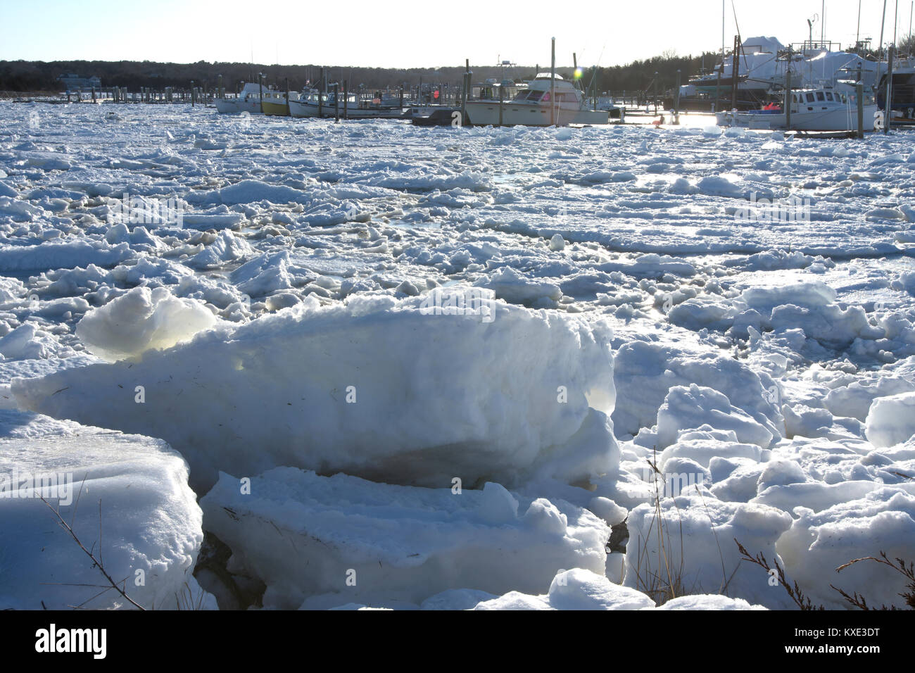 Un congelati Sesuit Harbour, Dennis, Massachuestts, Cape Cod, STATI UNITI D'AMERICA su una giornata invernale e Foto Stock