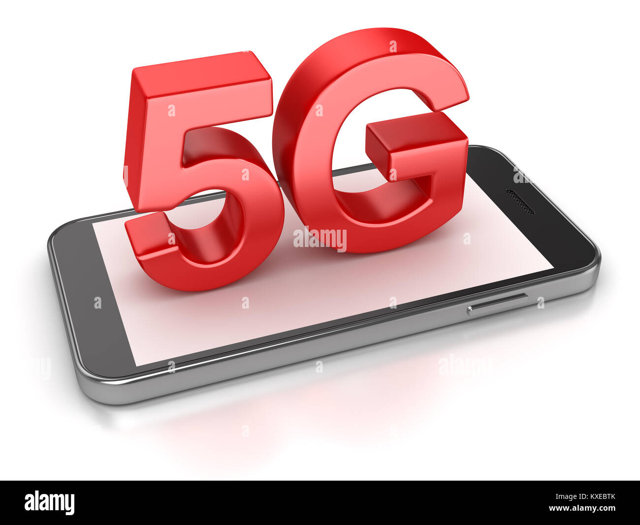 Telefono 5G Concept , questo è un rendering 3d generate computer immagine. Isolato su bianco. Foto Stock