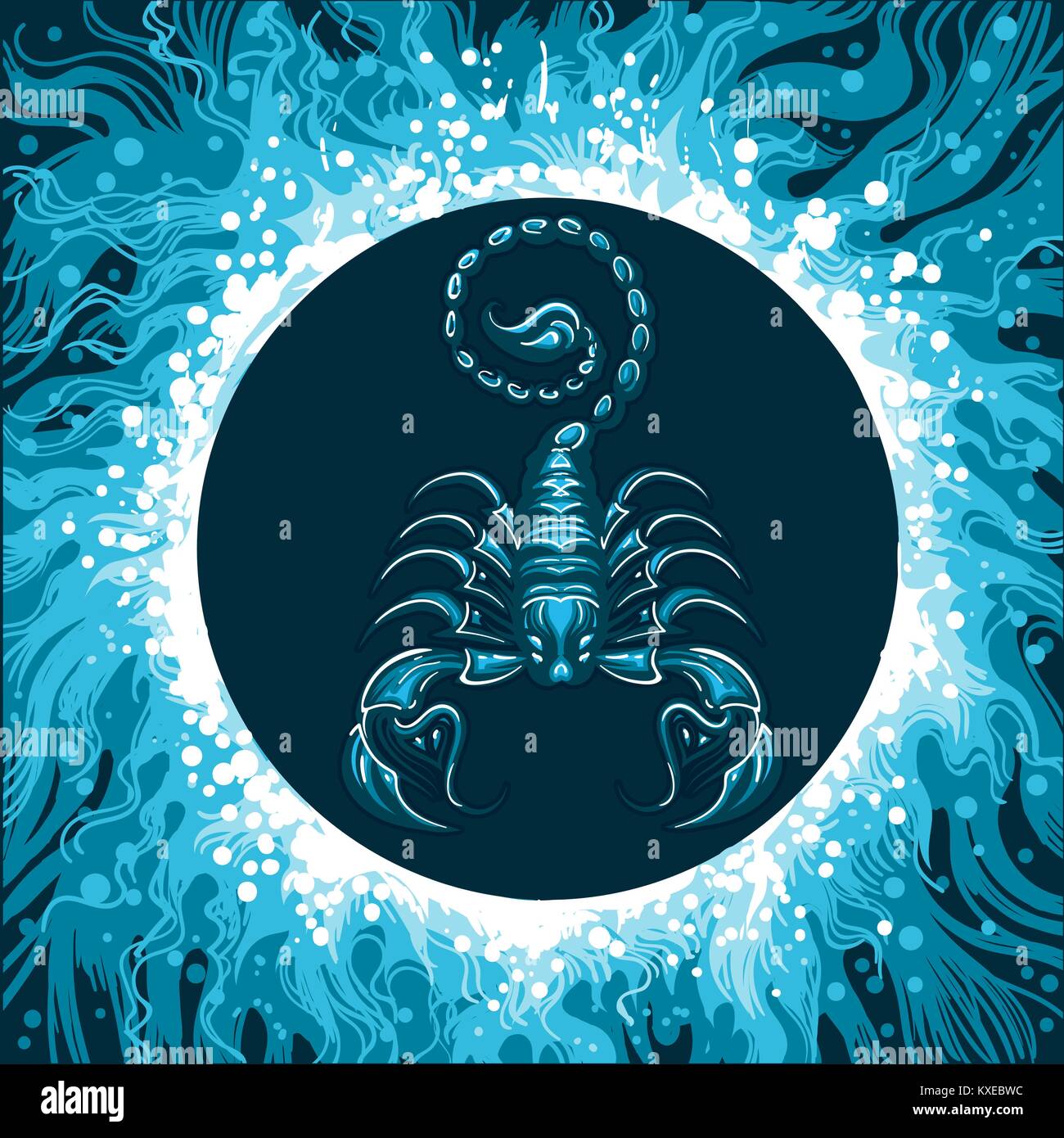 Scorpione in circolo di acqua. Zodiaco simbolo di scorpione sul fondo di acqua. Illustrazione Vettoriale. Illustrazione Vettoriale
