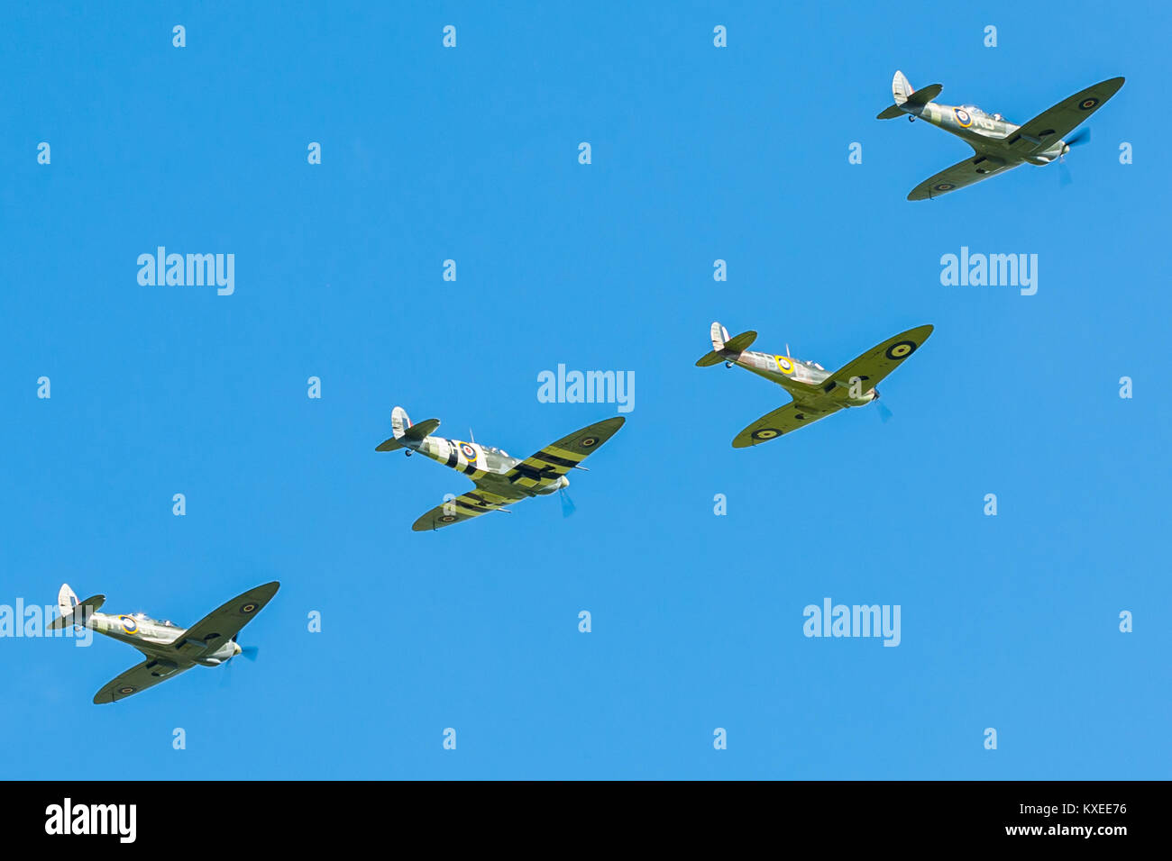 Display Spitfire nella Battaglia di Bretagna settantacinquesimo anniversario a Goodwood (RAF Westhampnett) Foto Stock