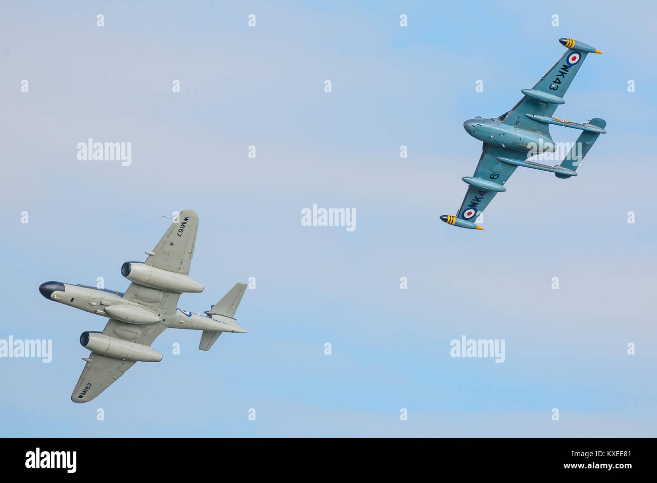 Gloster Meteor e de Havilland DH 112 Venom, Yorkshire Airshow 2015, Church Fenton Foto Stock