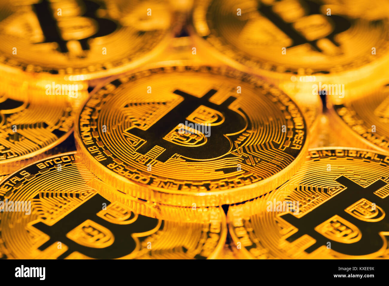Close up bitcoins Foto Stock