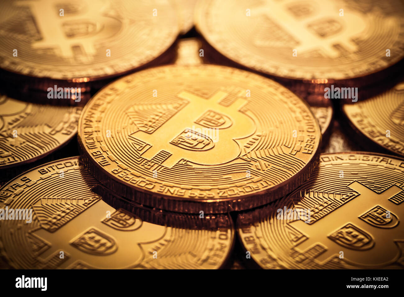 Close up bitcoins Foto Stock
