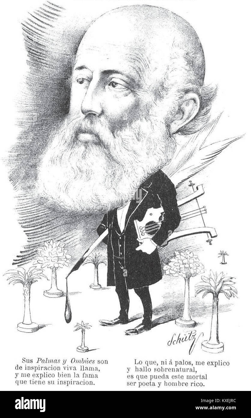 Caricatura di Alejandro Magariños Cervantes, un disegno satirico che enfatizza il viso esagerato e gli elementi stilistici comuni alla ritrattistica caricaturale. Foto Stock