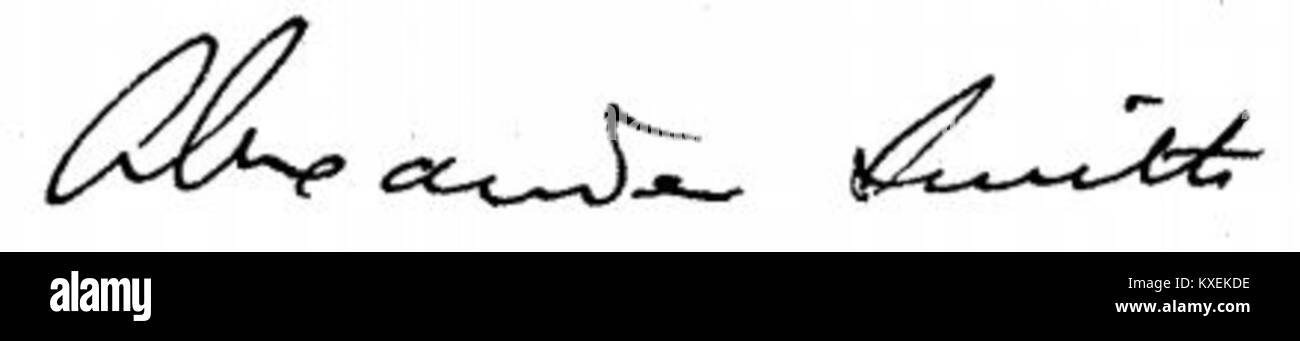 Questa immagine mostra un autografo firmato "Alexander Smith"; mentre più figure storiche condividono il nome, la firma fornisce un documento principale di paternità personale e identità collegato a un individuo nominato. Foto Stock