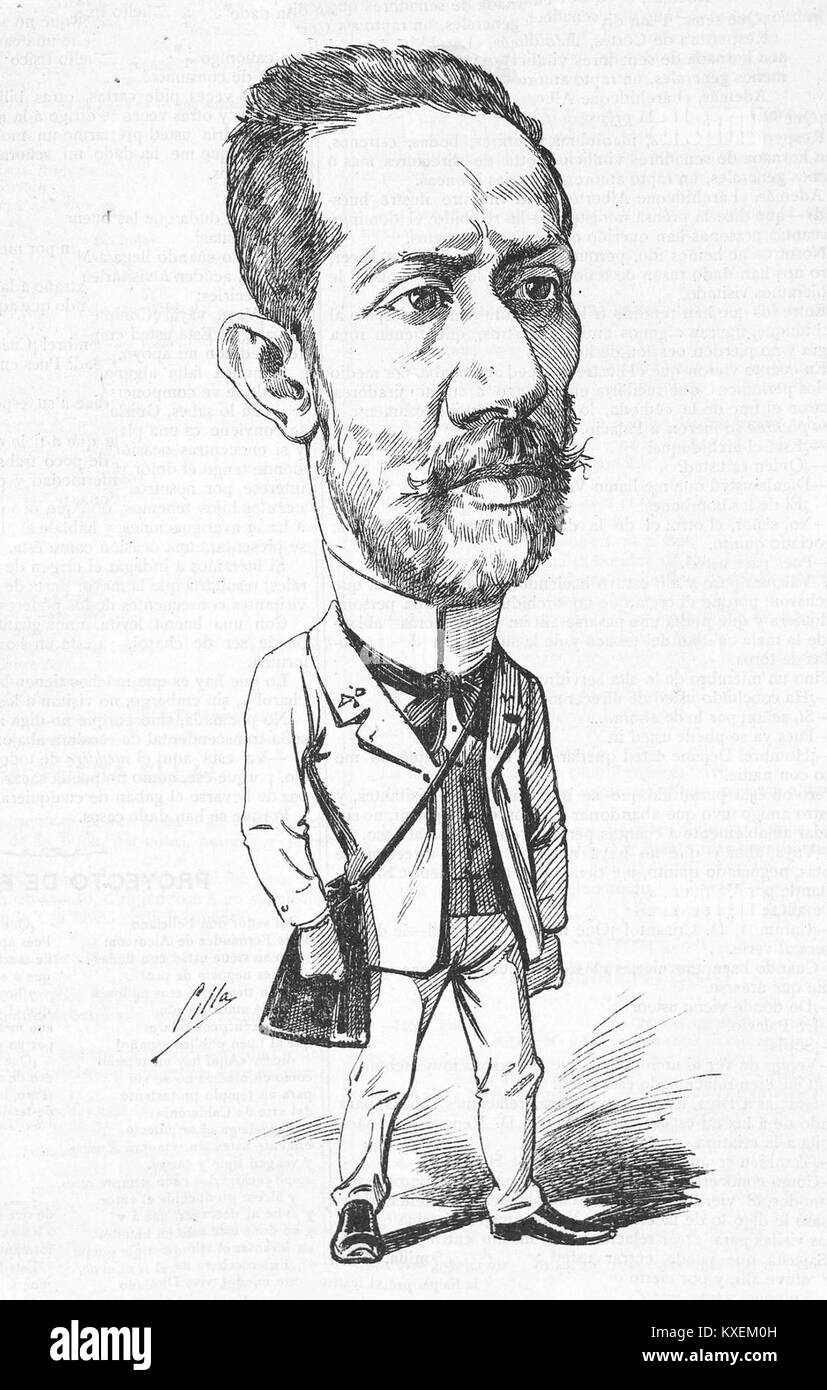 Illustrazione di Madrid Cómico datata 2 novembre 1889, di Cilla, che ritrae il Dottor Thebussem, parte della tradizione satirica della stampa spagnola della fine del XIX secolo. Foto Stock