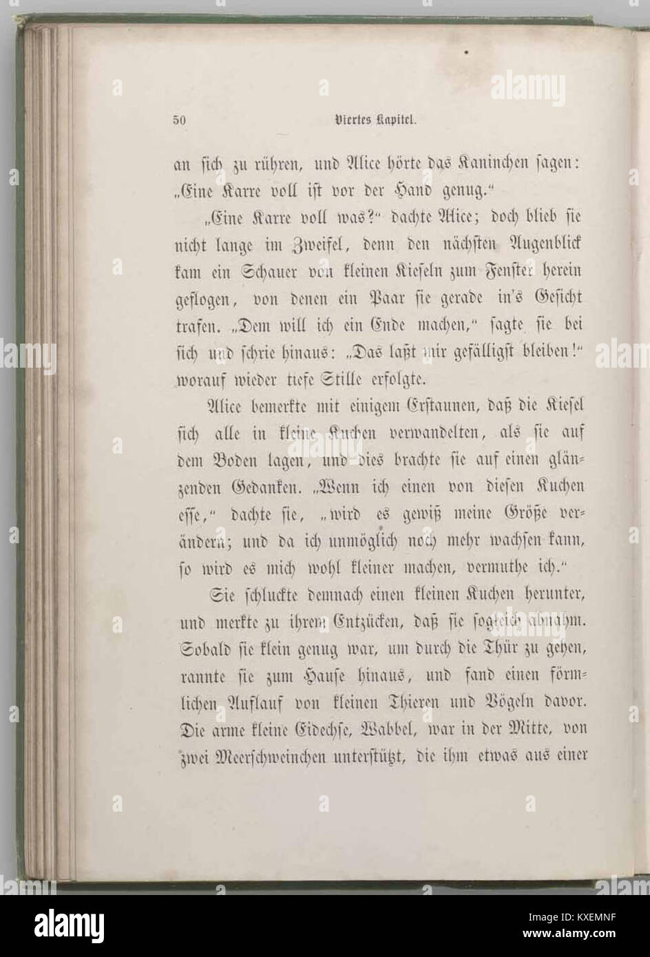 Illustrazione da Alice's Adventures in Wonderland (edizione tedesca), che mostra Alice durante il suo incontro con il gatto del Cheshire, evidenziando il tono surreale e fantasioso della storia. Foto Stock