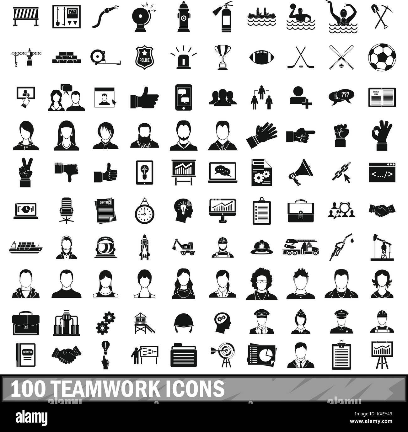 100 il lavoro in team set di icone in stile semplice Illustrazione Vettoriale