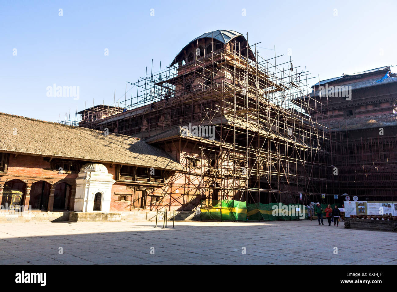Ricostruzione in corso di hanuman dhoka Durbar Square museum (dopo il terremoto 2015), Kathmandu, Nepal Foto Stock