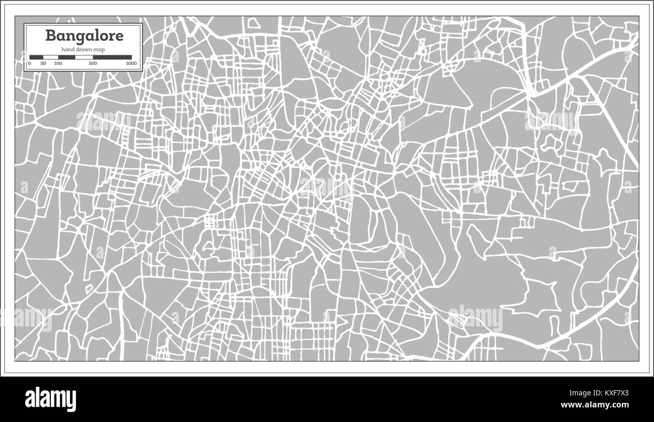 Bangalore in India Mappa della città in stile retrò. Mappa di contorno. Illustrazione Vettoriale. Illustrazione Vettoriale