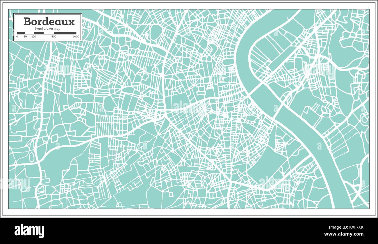 Bordeaux Francia Mappa della città in stile retrò. Mappa di contorno. Illustrazione Vettoriale. Illustrazione Vettoriale