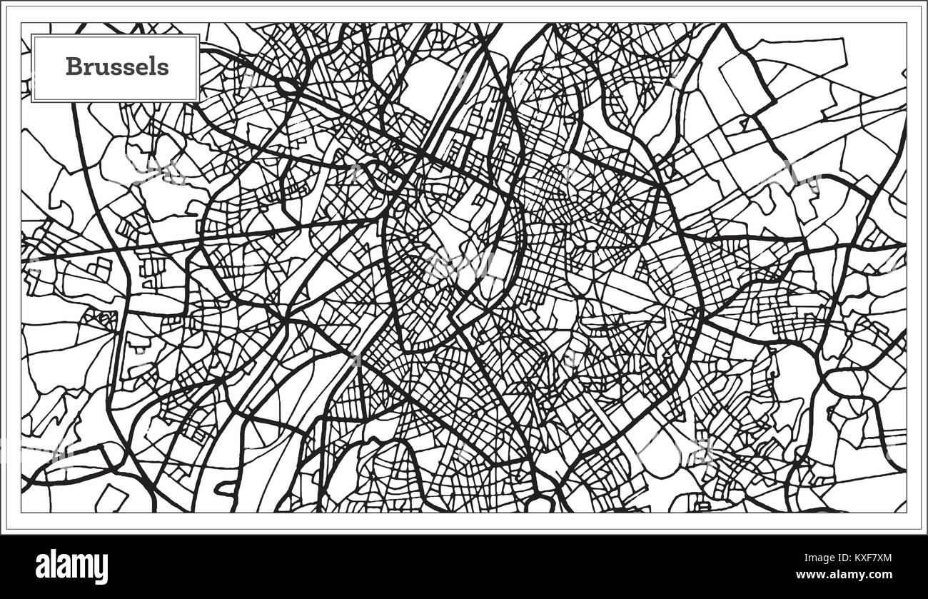 Bruxelles Belgio Mappa in bianco e nero e a colori. Illustrazione Vettoriale. Mappa di contorno. Illustrazione Vettoriale